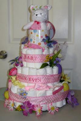 	pink bunny diaper cake